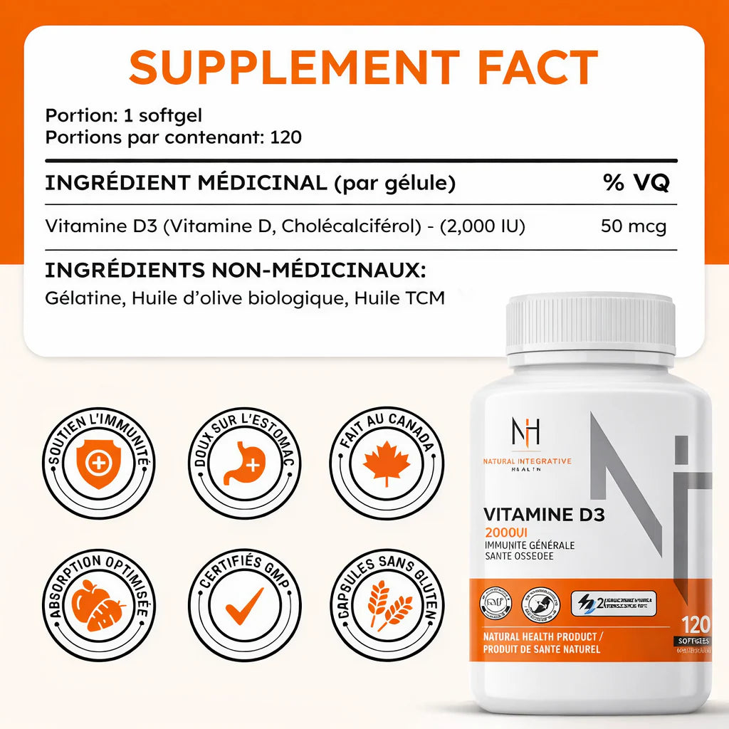 NIH - Vitamine D3 2000UI 120 gélules